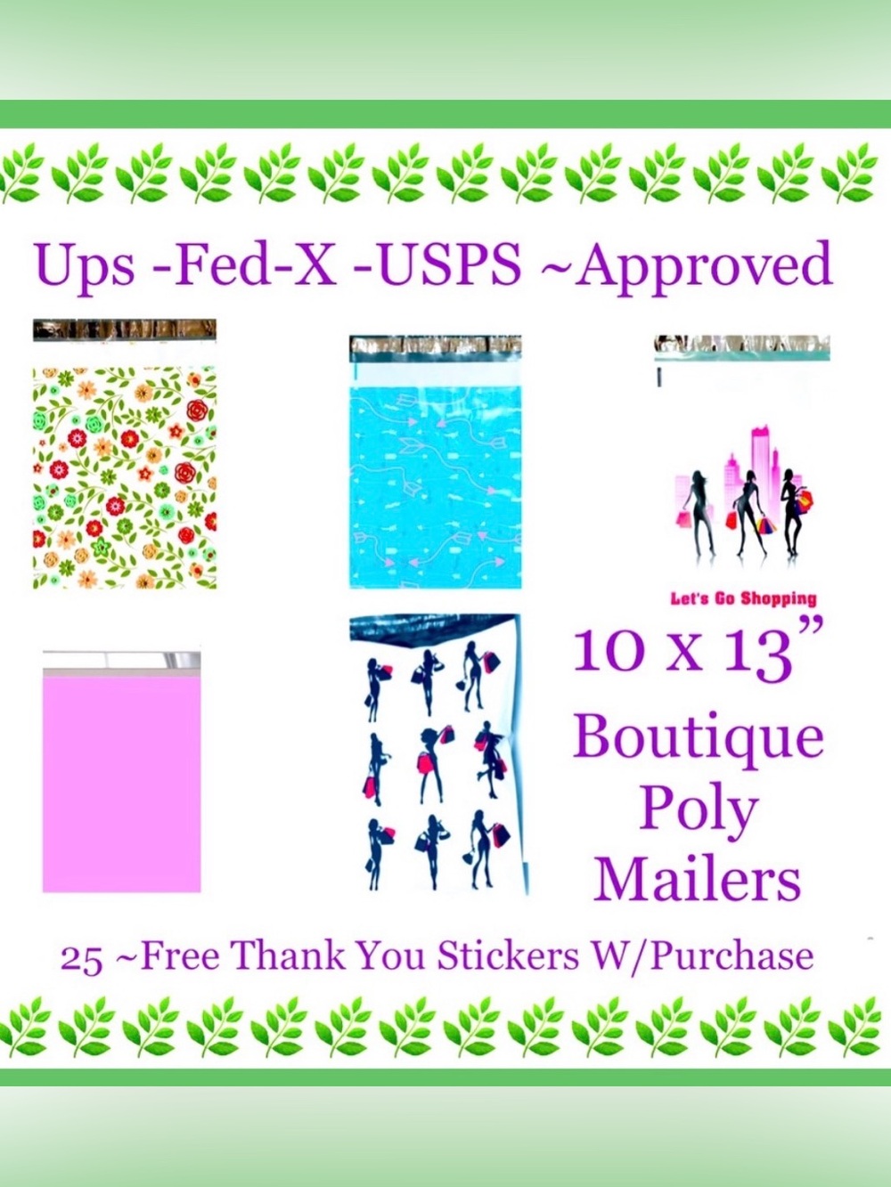 25ct~10x13” Designer PolyMailers~25ct Stickers⭐️🆕⭐️ 5-Designs~5ct- Each Design